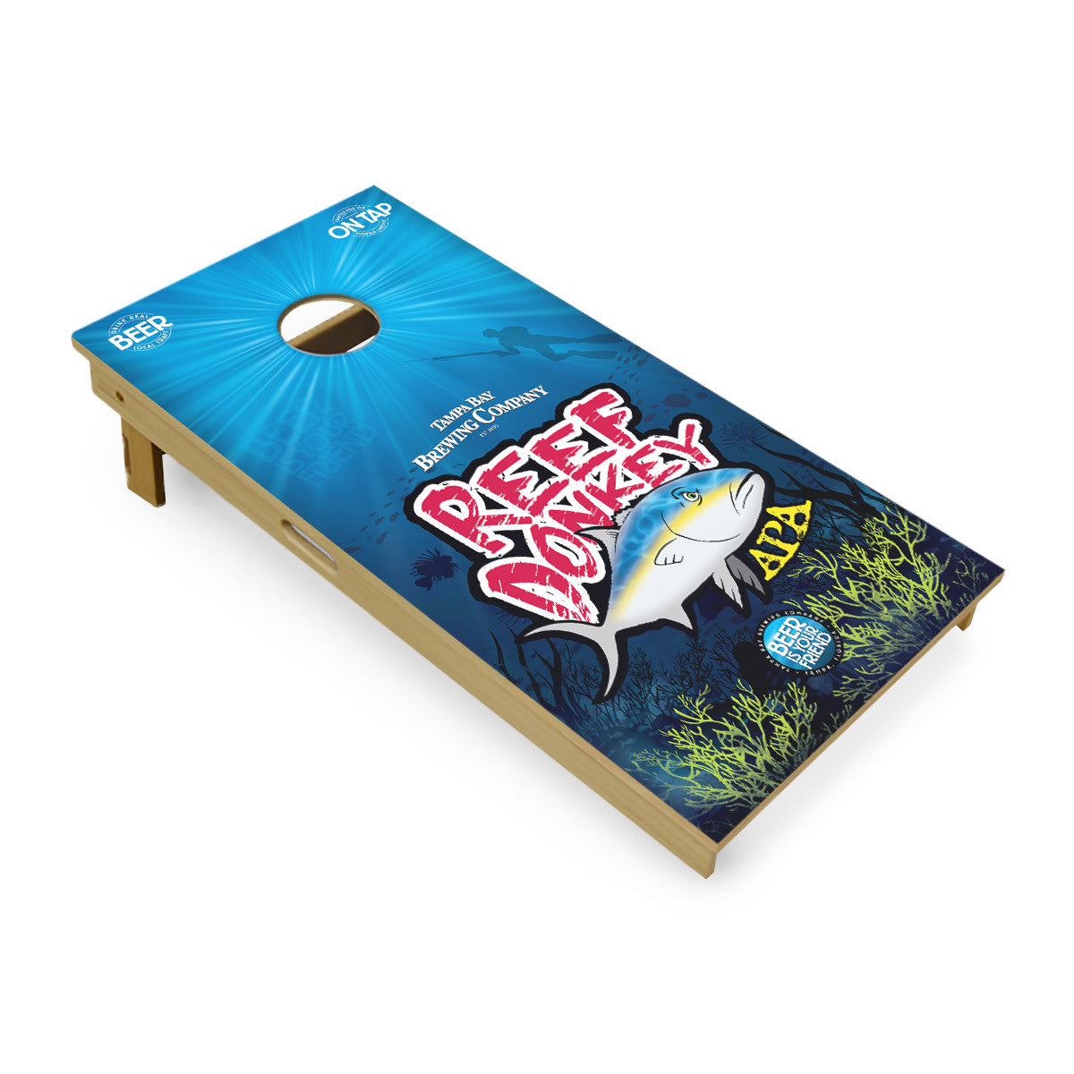 Gone Deep Sea Fishing Themed Custom Cornhole Board Design