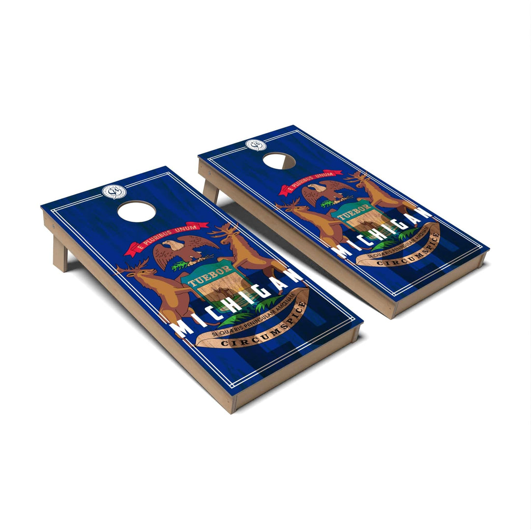 Slick Woody's Cornhole Co. Cornhole Board State Flag 2.0 Michigan Cornhole Boards - Backyard