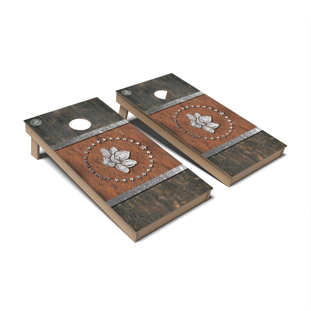 Slick Woody's Cornhole Co. Cornhole Board State Flag Vintage Mississippi Cornhole Boards - Backyard