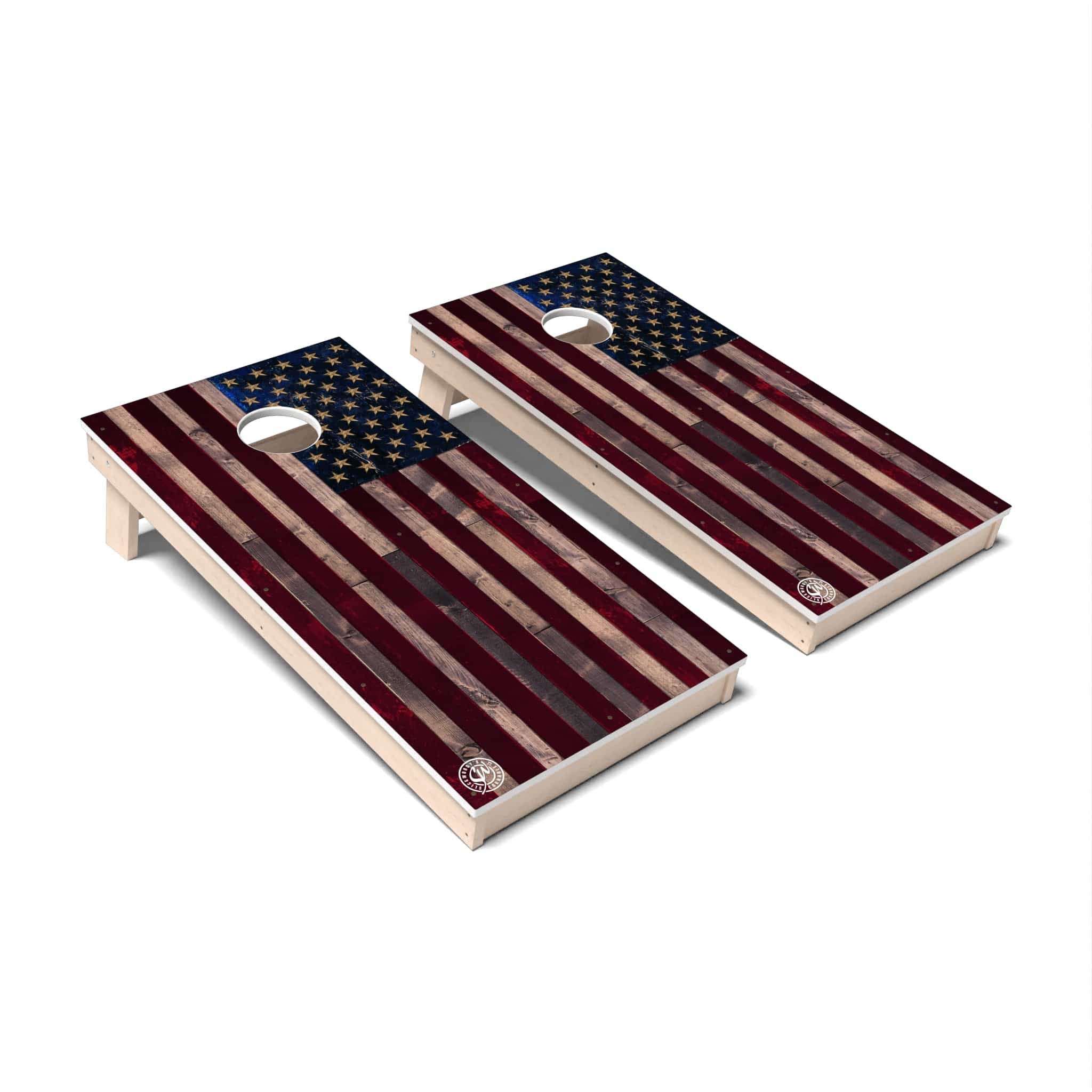 Wyoming themed worn / distressed on sale wood slat state flag themed custom cornhole board game set